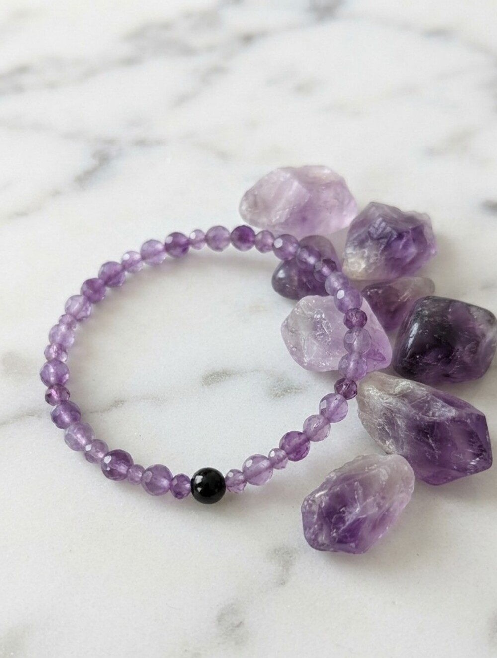 Amethyst Bracelet With Onyx Accent